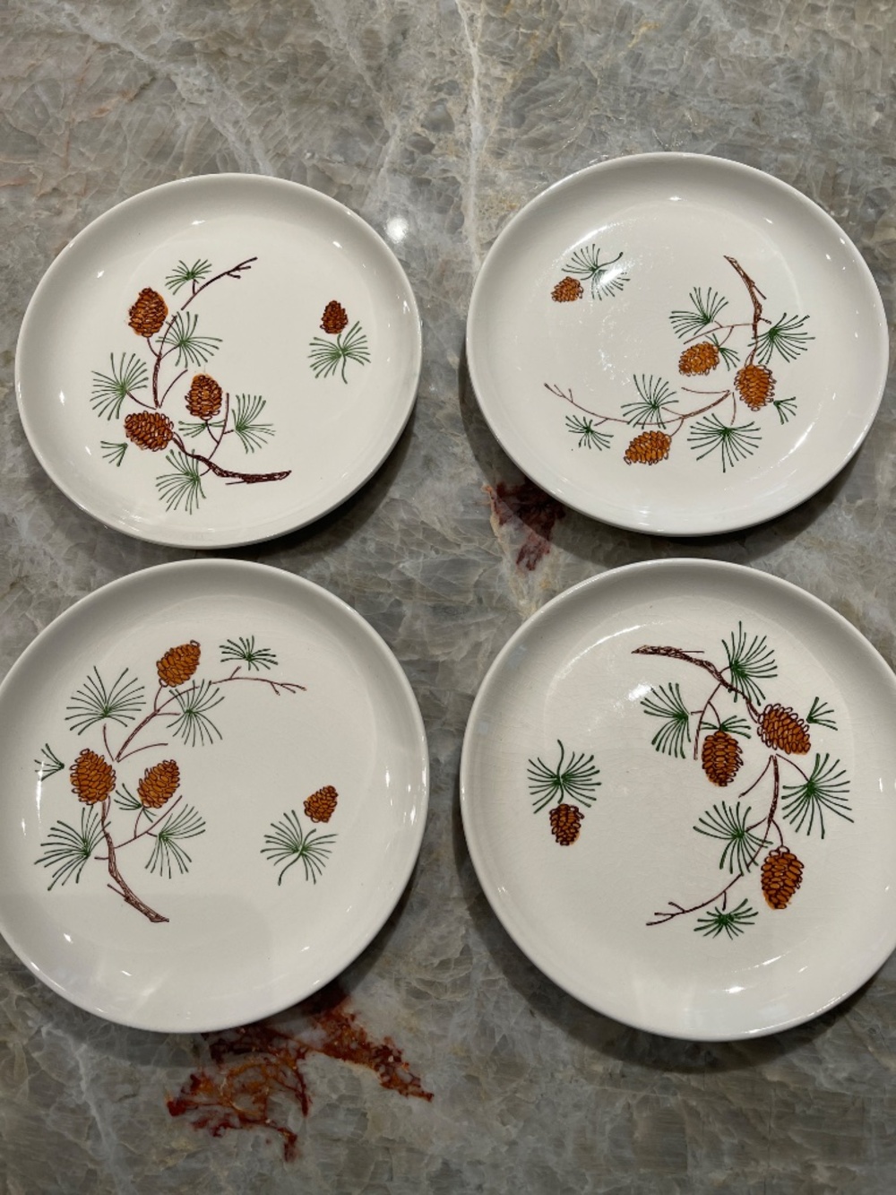Stetson Marcrest~Vintage Misty Pine ovenproof hand painted underglaze plates
